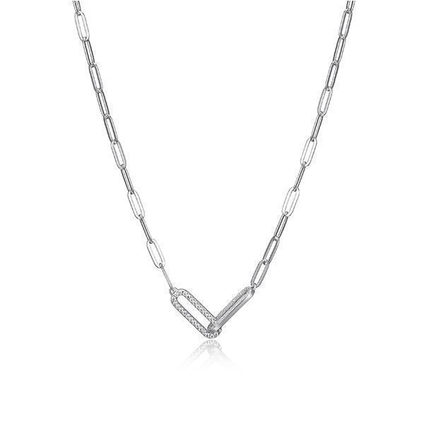 NCGR0Q073-W Sterling Silver "PAPERCLIP" 3.5mm Link Necklace with Cubic Zirconia