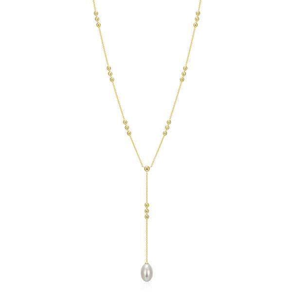 N30LC0545-Y Sterling Silver GENESIS Small Oval Pearl with Beaded Chain Necklace