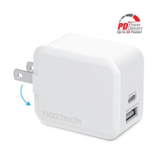 MS53127 Wall Charger 2 Port USB-C 30W PD  plus  USB-A 12w Fast Charge Folding Prongs