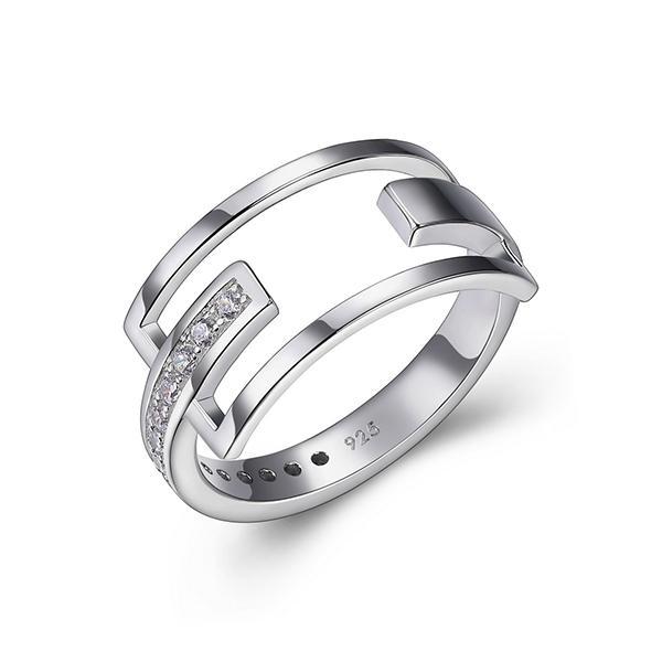 RR4LA9Q00-W-7 Sterling Silver Cubic Zirconia Buckle Ring Size 7