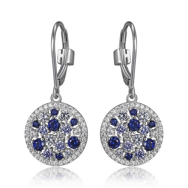 ER2LCBS97-W Sterling Silver Synthetic Blue Corundum Spinel and Tanzanite Cubic Zirconia Leverback Earrings