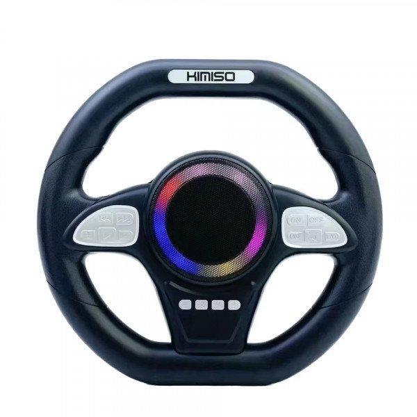 Car Steering Wheel Design Bluetooth Speaker with Colorful LED & Kickstand - Black