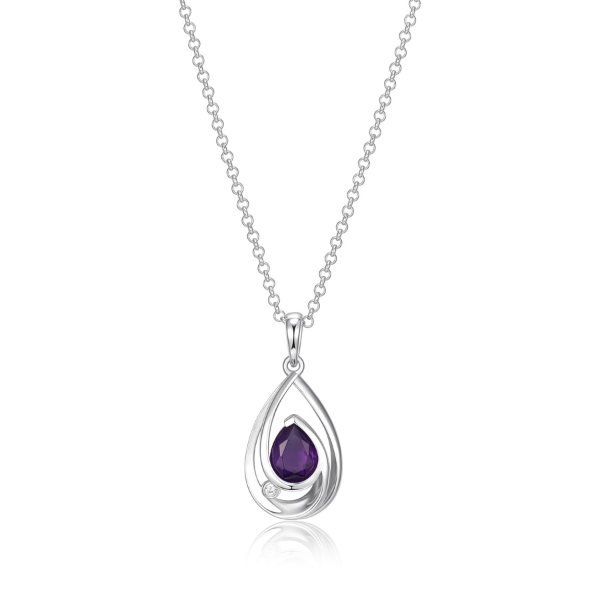 NR0LBMX1-W Purity Pear Shape Amethyst Diamond Pendant Necklace