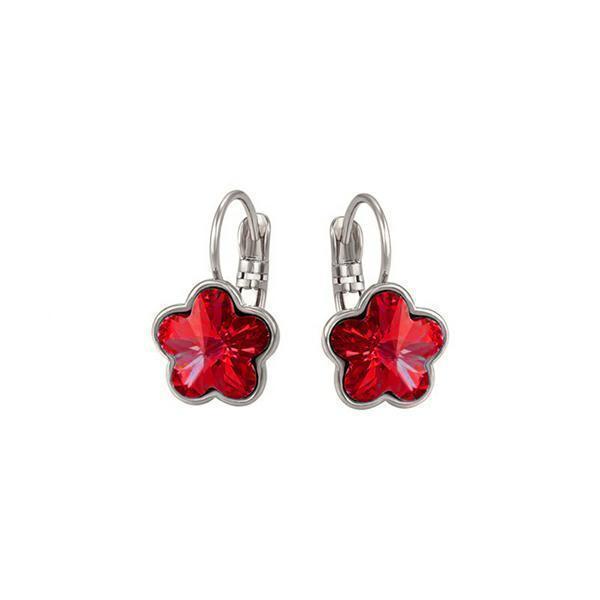 Swarovski Elements Crystal Flower Drop Earrings - Red