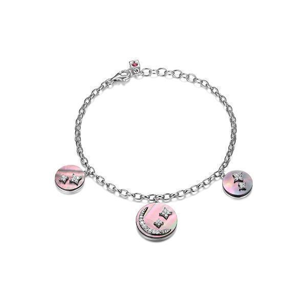 BR1LAFX-W "Core Essentials" Grey Mother Of Pearl Moon And Stars Charm Bracelet