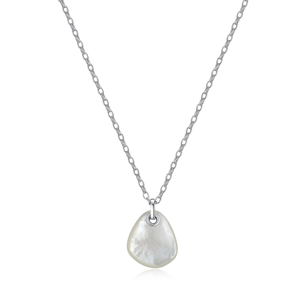 NR0LBWTA-W Pebble Mother of Pearl Pear Shape Pendant Necklace