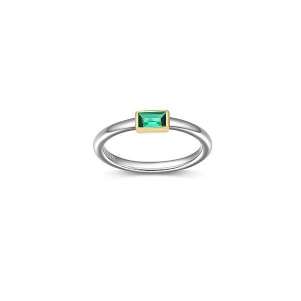 Diamondlite "Mystique" Emerald Green Nano Baguette Stackable Ring - Silver and Gold - Size 7