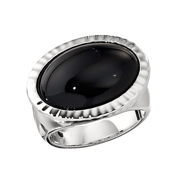 RR4L78827-W-6 Sterling Silver Black Agate Oval Ring Size 6