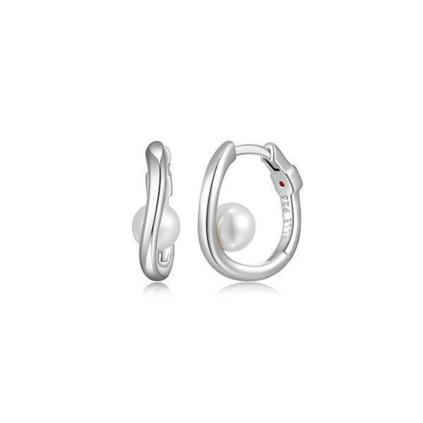 ER2LCQG-W "Luna" Sterling Silver White Pearl on 16mm Hoop Earrings