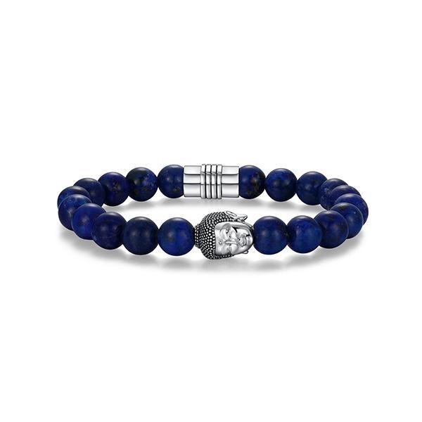 Sterling silver CJ Ethos STRATA 10mm genuine lapis beads & buddha bracelet