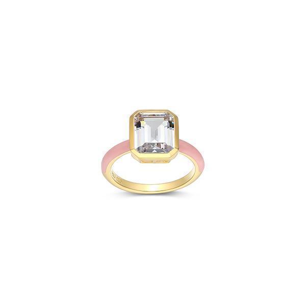 Cotton Candy Collection Emerald Diamondlite Cubic Zirconia Enamel Ring - Light Pink - Size 7