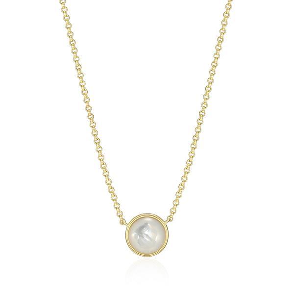 N30LC15A9-Y-17 Sterling Silver LUSTRE Gold Plated Cabochon White Mother of Pearl Necklace Size 17