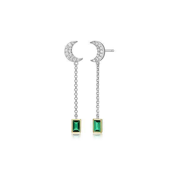 Diamondlite Cubic Zirconia "Mystique" Emerald Green Nano Moon Drop Earrings - Silver