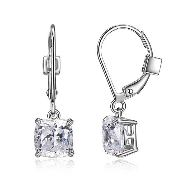 ER2LCCV00-W Sterling Silver SIGNATURE 7mm Cushion Cut Cubic Zirconia Dangle Leverback Earrings