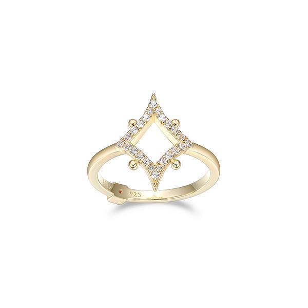 R34LADE-Y-6 "Stellar" Sterling Silver Gold Plated Rhombus with Pave Cubic Zirconia Ring - Gold