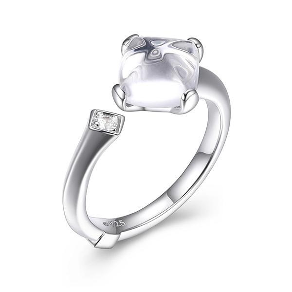 RR4LABRAV-W-8 Sterling Silver  Marble Cushion Cut Synthetic White Crystal and Cubic Zirconia Open Ring Size 8