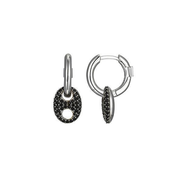 ER2LCQA-B "Espion" Sterling Silver Pave Black Crystal Drop Hoop Earrings