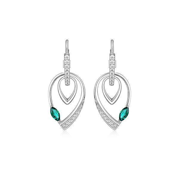 ER2LCL7-G "Swing" Emerald and Pave Cubic Zirconia Double Pear Shape Dangle Earrings