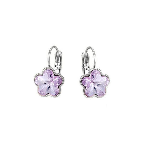 Swarovski Elements Crystal Flower Drop Earrings - Light Amethyst