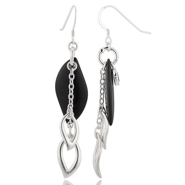 ER2LA252-W Waves Black Dangle Fishhook Earrings