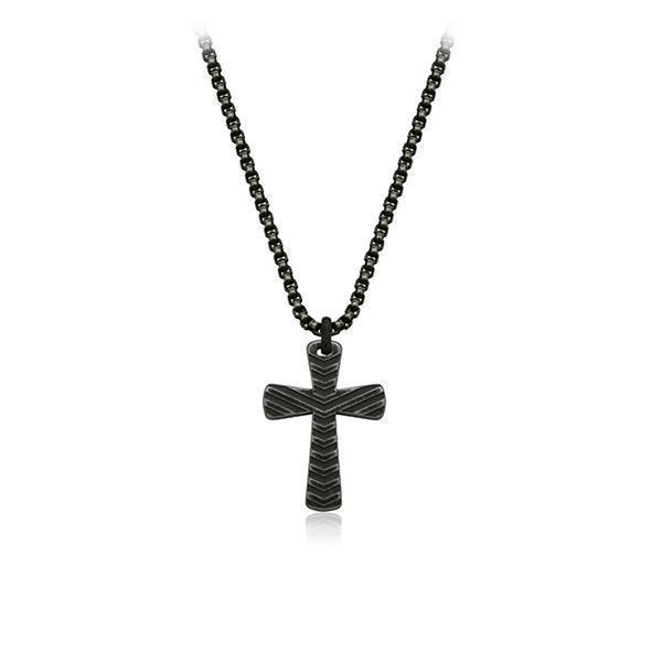 CJ Steelx Textured Cross Necklace - Antique Black