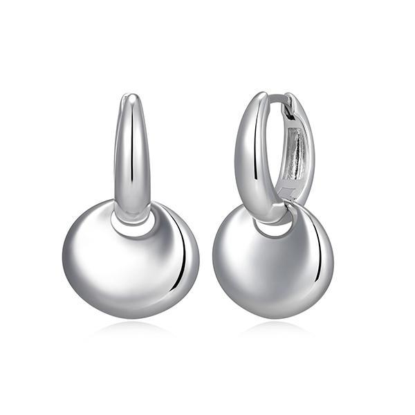 ER2AVH3A0-W Sterling Silver Puffy Disc Drop Convertible Hoop Earrings
