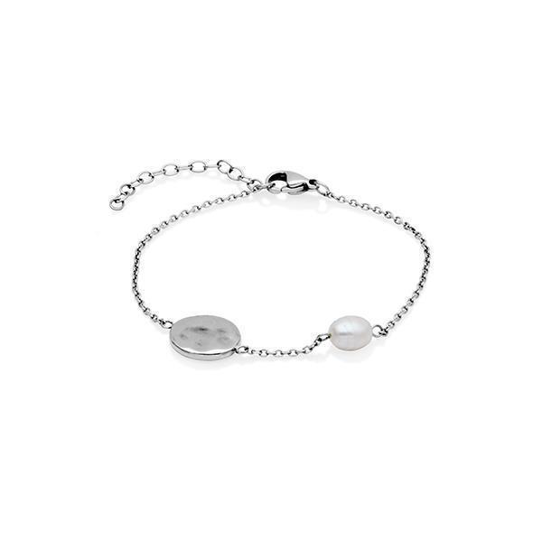 CJ Steelx Freshwater Pearl and Oval Disc Bracelet - Silver