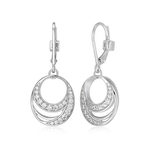 ER2LCUQ00-W Sterling Silver BETWEEN Oval Double Swirl Cubic Zirconia Leverback Earrings