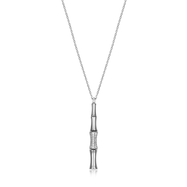 NR0LBVH0-W Cubic Zirconia Long Bamboo Stick Pendant Necklace