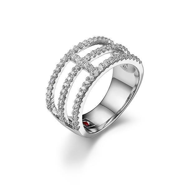 RR4LA4500-W-6 Sterling Silver Three ­Row Cubic Zirconia Ring Size 6