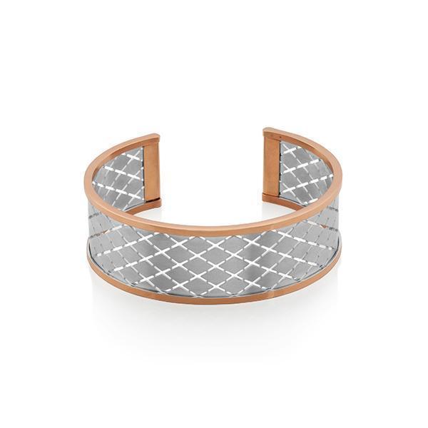 CJ Steelx Grid Cuff - Silver and Rose Gold