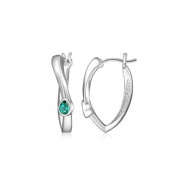 ER2LCL6-G "Swing" Emerald and Pave Cubic Zirconia Twisted Pear Shape Hoop Earrings