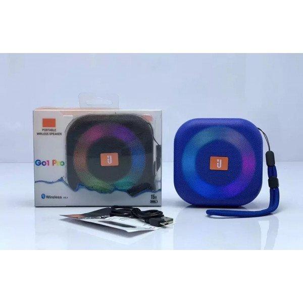 LED Ring Light Pocket Size Portable Bluetooth Wireless Speaker with Carrying Strap GO1PRO for Universal Cell Phone And Bluetooth Device - Blue