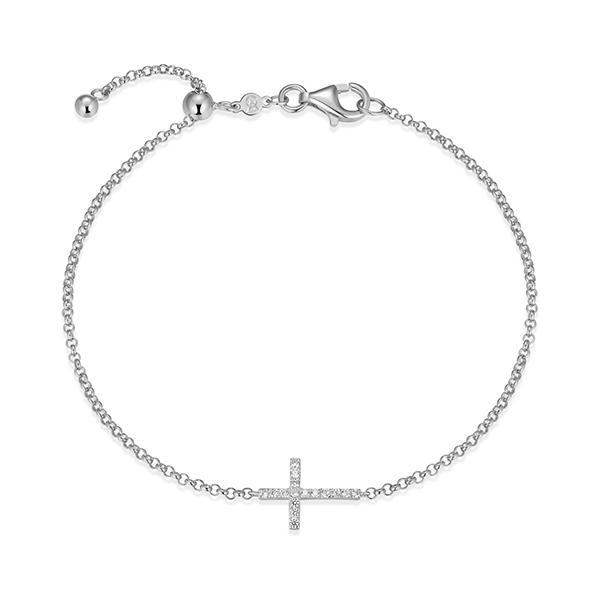 CJ Monte sterling silver lab­created diamond adjustable sideways cross bracelet