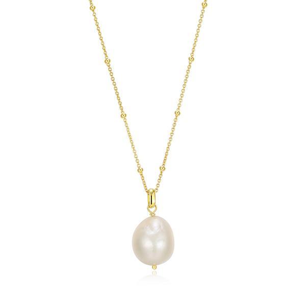 N30LC0345-Y-17 Sterling Silver GENESIS Oval Pearl with Beaded Chain Necklace  Size 17