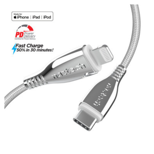 MS53309 Charge  and  Sync Lightning MFI to USB-C Titanium Braided Ballistic Nylon Cable 6ft Fast Charge Reinforced Metal Alloy Connectors