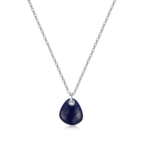 NR0LBWT2-W Pebble Lapis Lazuli Pear Shape Pendant Necklace