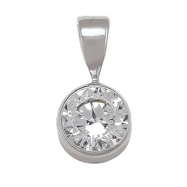 10K Silver Round Cubic Zirconia Pendant - 1.0gm