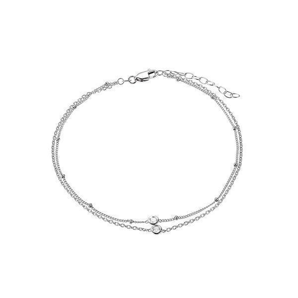 Diamondlite Cubic Zirconia Round Bezel Double Chain Anklet - Silver