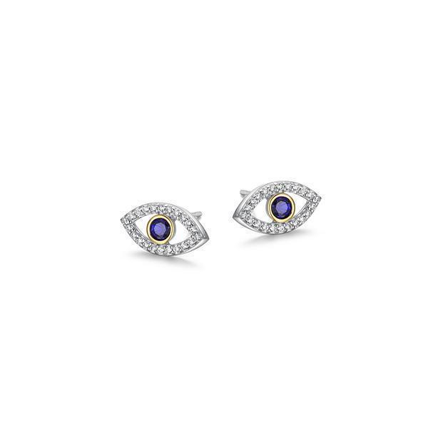 Diamondlite Cubic Zirconia "Mystique" Sapphire Evil Eye Protection Earrings - Silver and Gold
