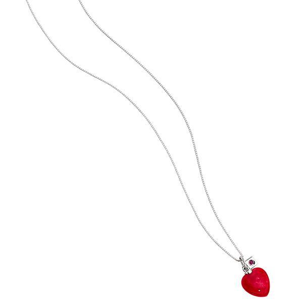 NR3L319BD-W-16 Sterling Silver  Genuine Dyed Red Jade Heart with Box Chain Necklace Size 16