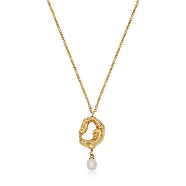 CJ STEELX Wavy Oval Fresh Water Peael Drop Pendant Necklace Size 16 - Gold