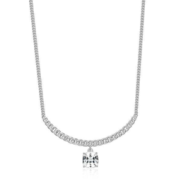 NR0LBZ2D-W Weave Created White Sapphire Cushion Cut Pendant Necklace