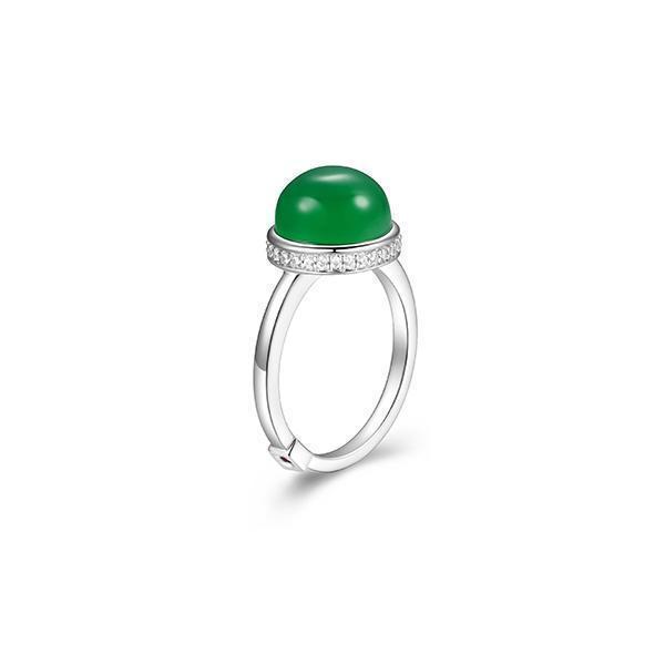 RR4LAJB-W-6 "Pivot" Genuine Green Agate & Cubic Zirconia Statement Ring - Silver