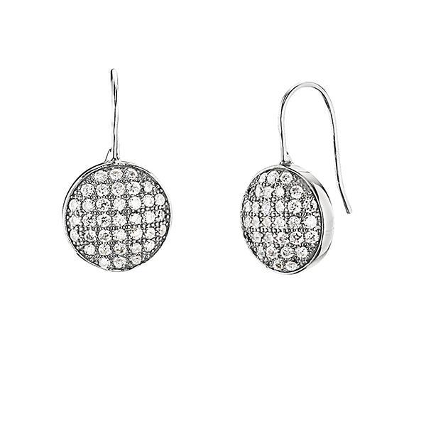 ER2LBHH00-W Sterling Silver Micro Pave Round Cubic Zirconia Wire Earrings