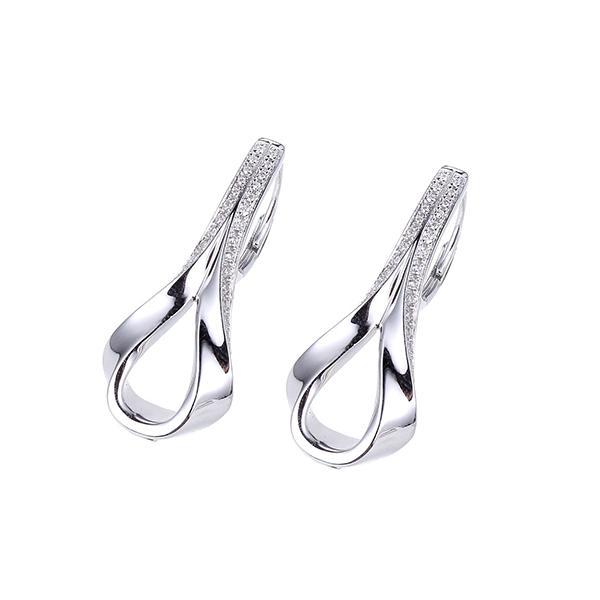 ER2LC8J00-W Sterling Silver Cubic Zirconia Ribbon Hidden Leverback Earrings