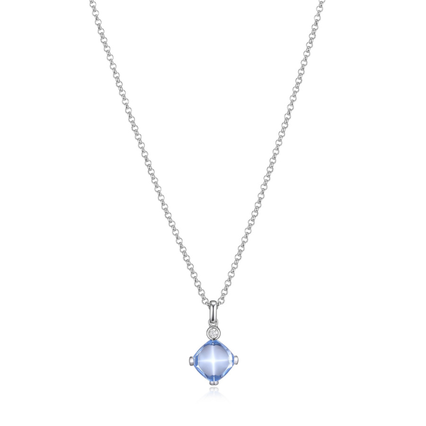 NR0LBJ4BV-W Marble Synthetic Cushion Cut Quartz and CZ Short Necklace