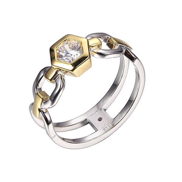 RR4LA8R00-2T-6 Sterling Silver Cubic Zirconia Link Two Tone Ring Size 7
