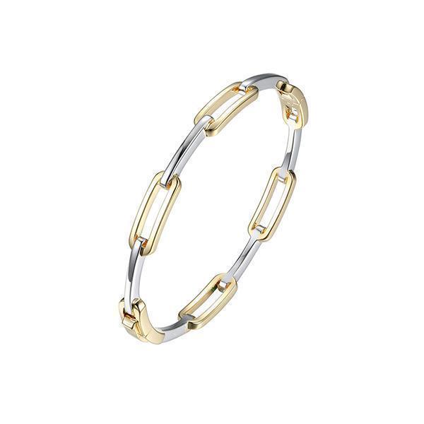 BCGS1Q1SX-2T Sterling Silver "PAPERCLIP" Oval Link Hinge Bangle - Silver and Gold