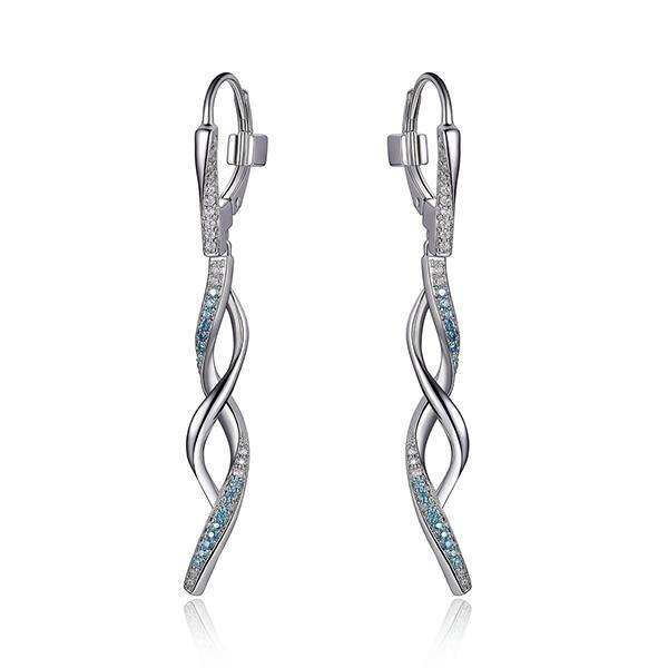 ER2LC5U97-W Sterling Silver Twisted Aqua and Blue Tanzanite Cubic Zirconia Leverback Earrings